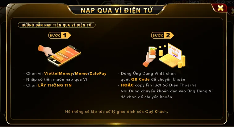 Nạp tiền qua ví điện tử phương thức được ưu tiên lựa chọn tại Go88.