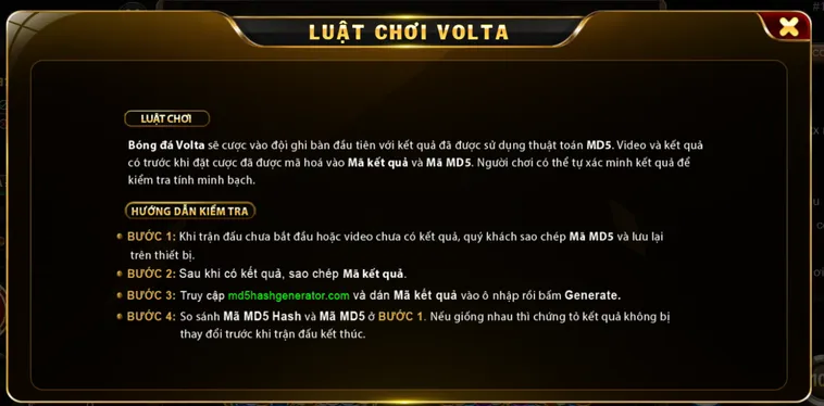 Volta MD5 Tại Go88 Trận Cầu Siêu Tốc Minh Bạch Công Nghệ Mã Hóa